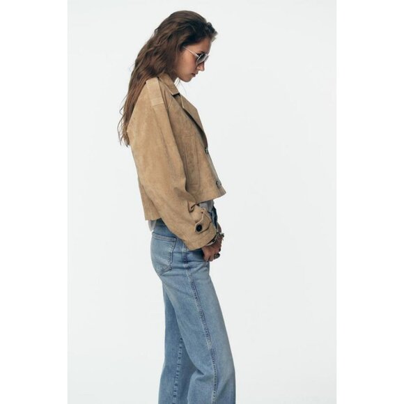 ZARA 100% LEATHER SHORT TRENCH COAT - Picture 8 of 13